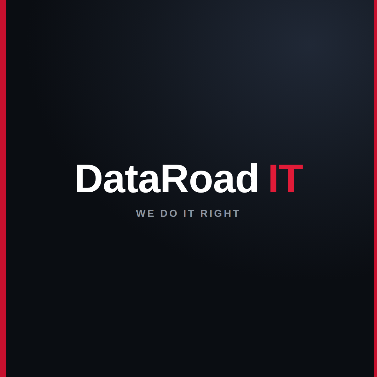 Logo de DataRoad IT sur un fond en dégradé sombre avec des accents rouges et la devise « WE DO IT RIGHT » sous le nom.