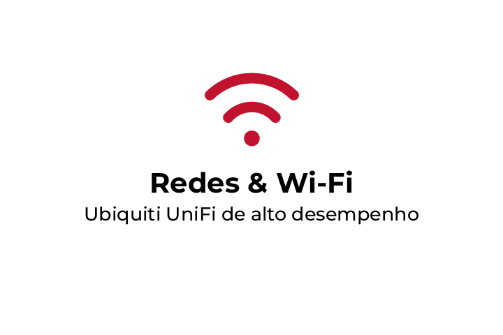 Banner de redes Wi-Fi con un símbolo inalámbrico rojo y el texto «Redes y Wi-Fi», y el subtítulo «Ubiquiti UniFi de alto rendimiento»;